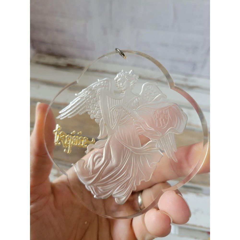 Clear Angel‎ rejoice cherub harp ornament Xmas vint